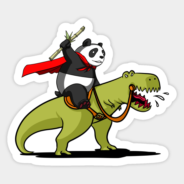 Panda Bear Riding A T-Rex Dinosaur Sticker by underheaven